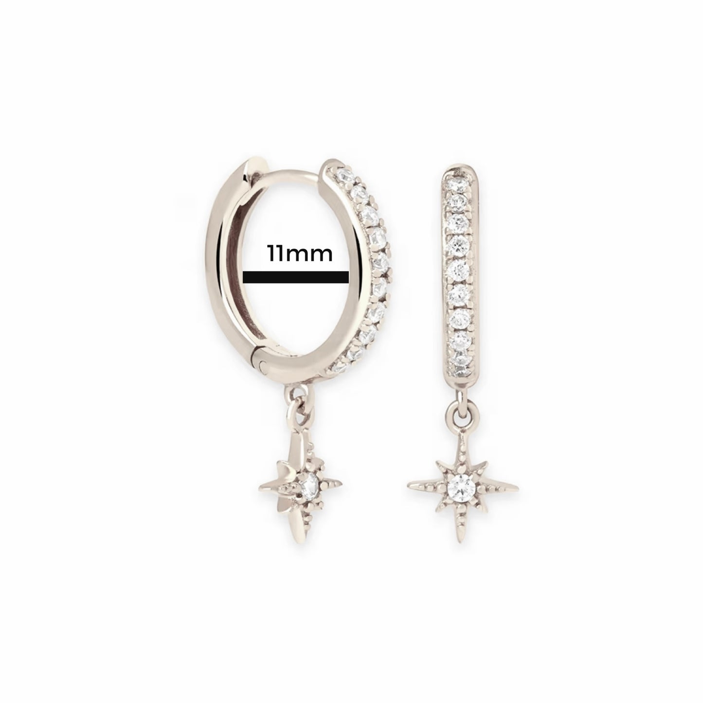 Silver Star Pavé Hoop Earrings