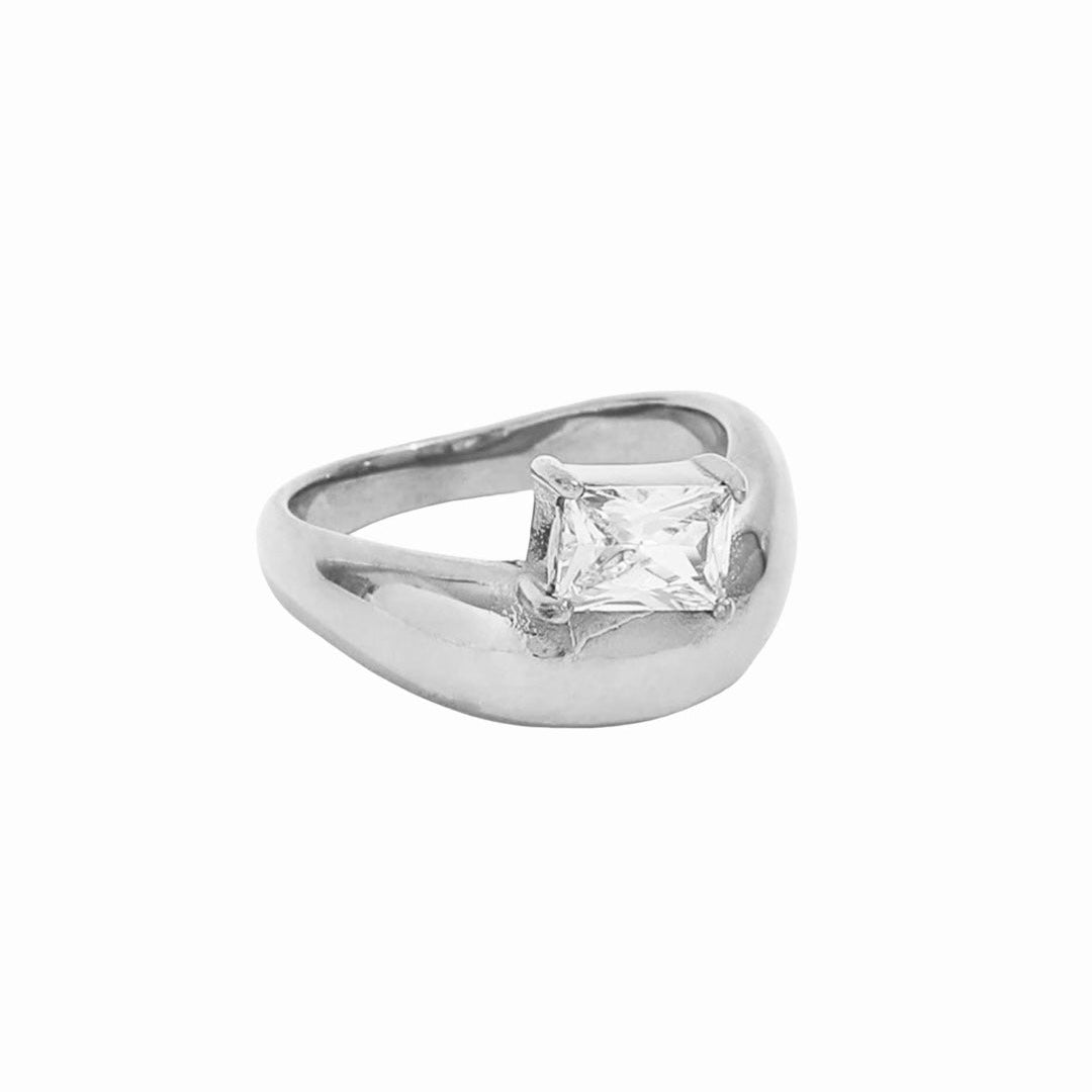 Silver ring with a square-cut gemstone
