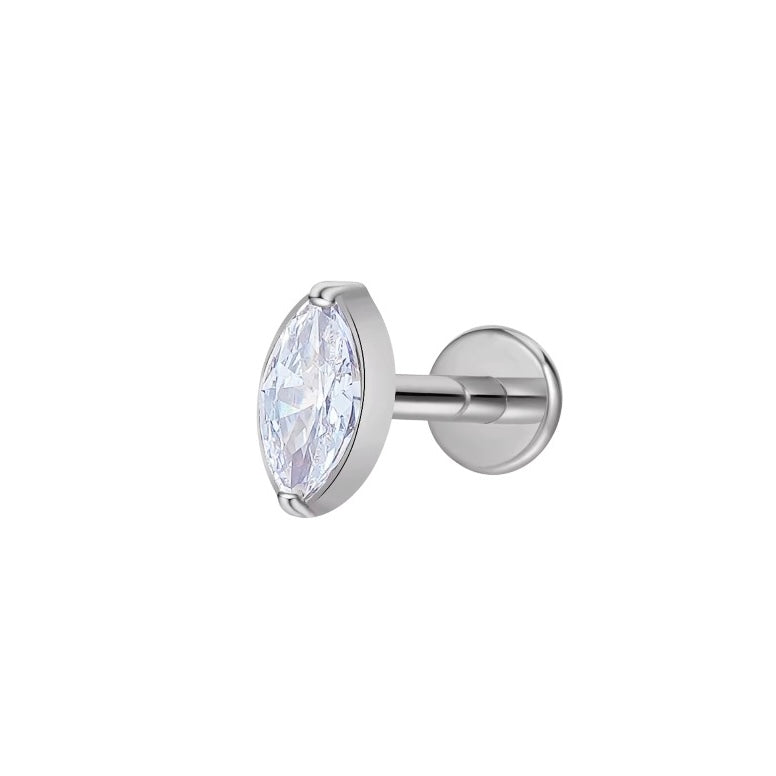 Silver Titanium Cubic Zirconia Marquise Labret Stud