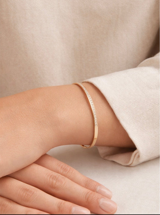 Half eternity Pave cz waterproof, tarnish resistant stainless steel bangle