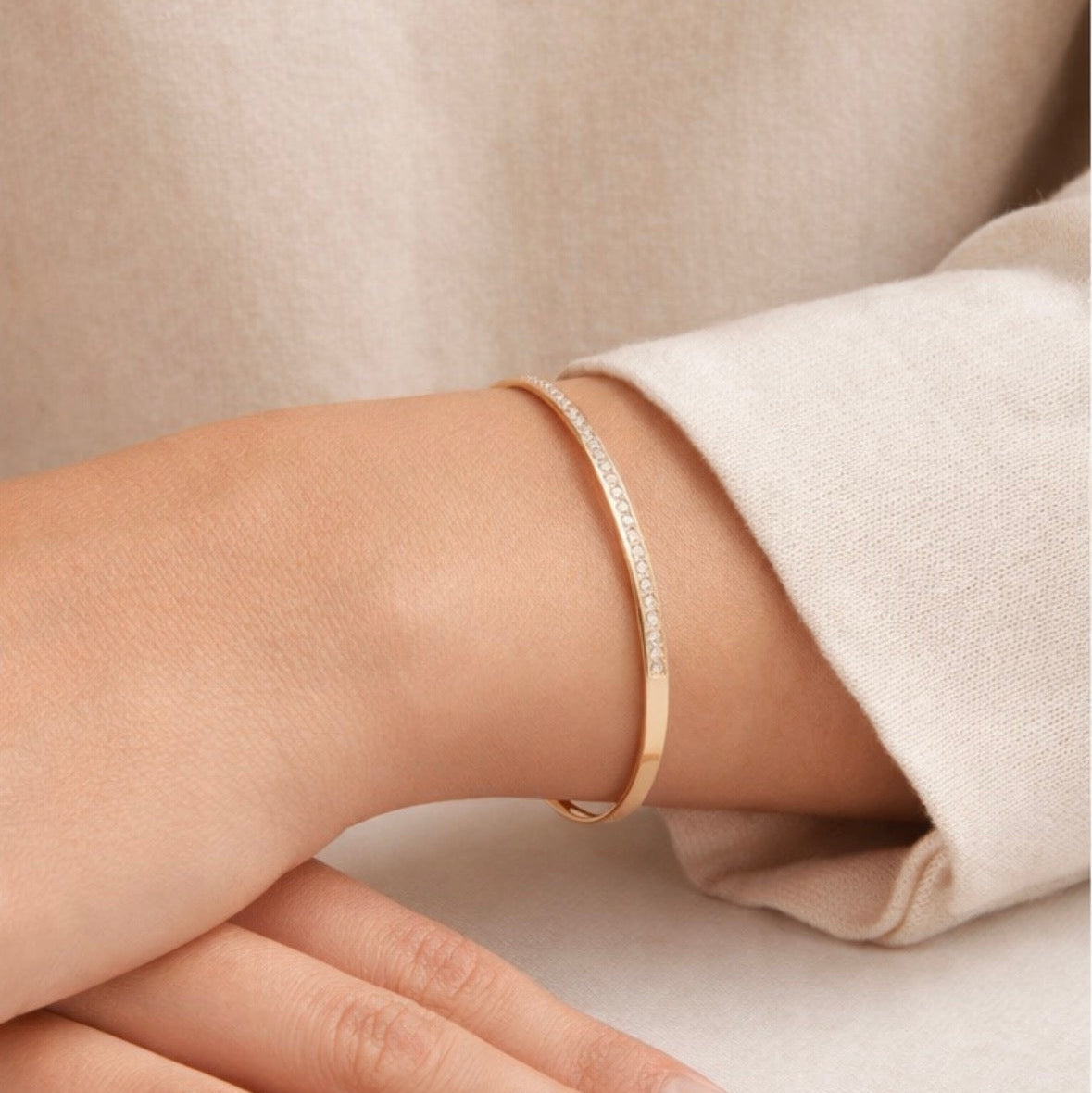 Half eternity Pave cz waterproof, tarnish resistant stainless steel bangle