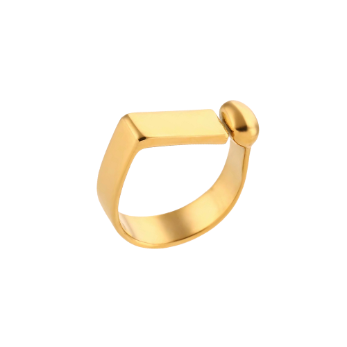gold block open ring. stainless steel waterproof and tarnish resistant