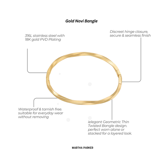 close up showing Novi bangle listed features