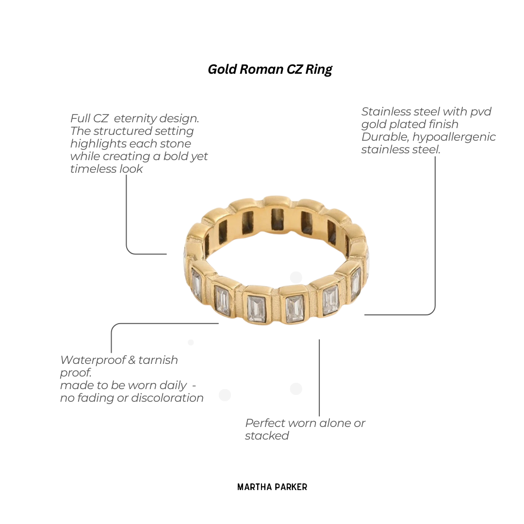Gold timeless stainless steel cz eternity band ring features and benefits