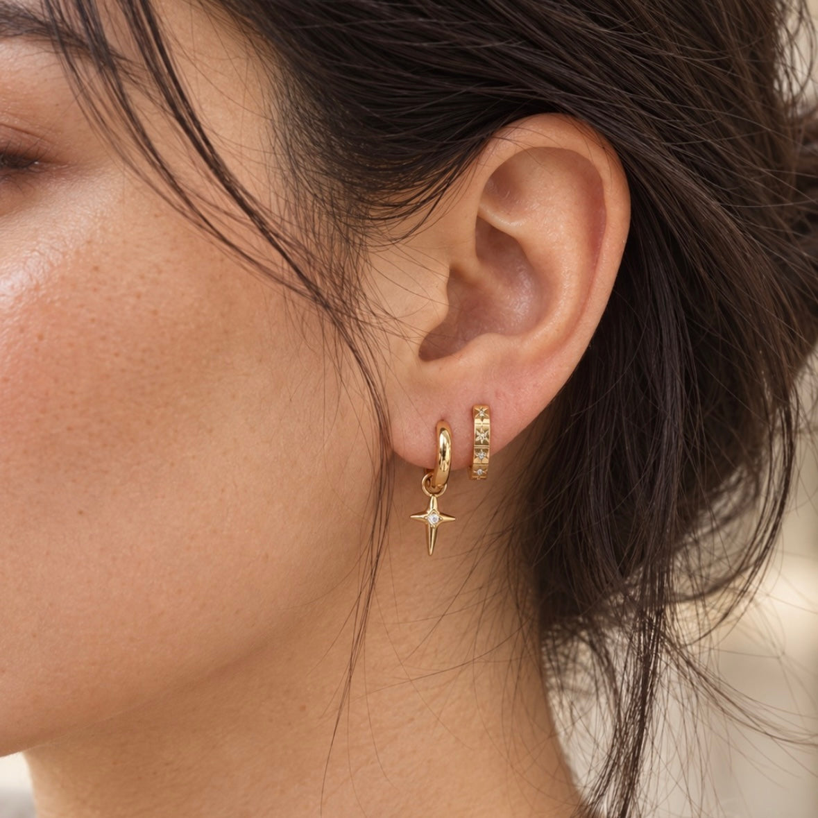 Mini Gold Celestial Huggie Ear Stack