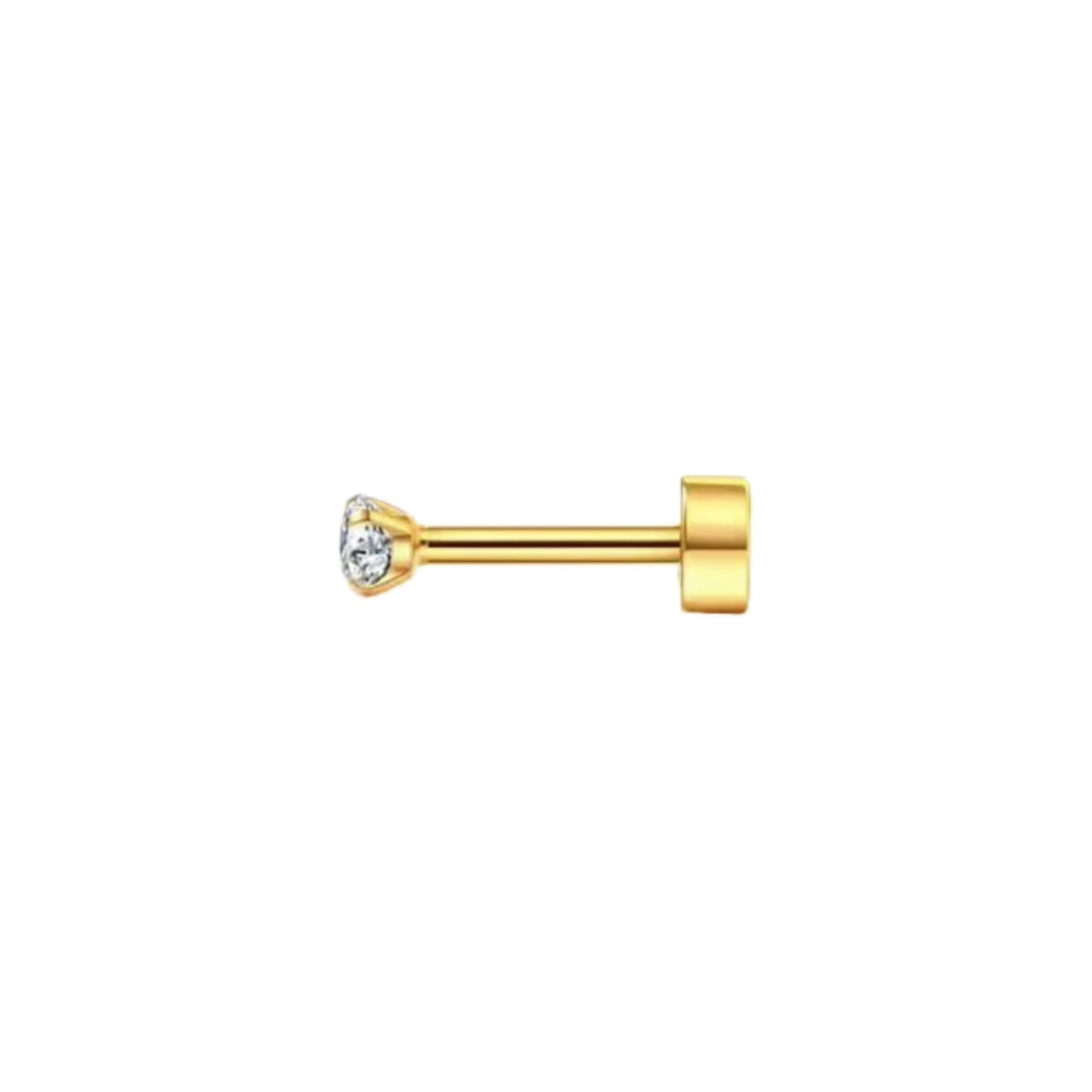 Gold Stainless Steel White CZ Flat Back Stud Earring