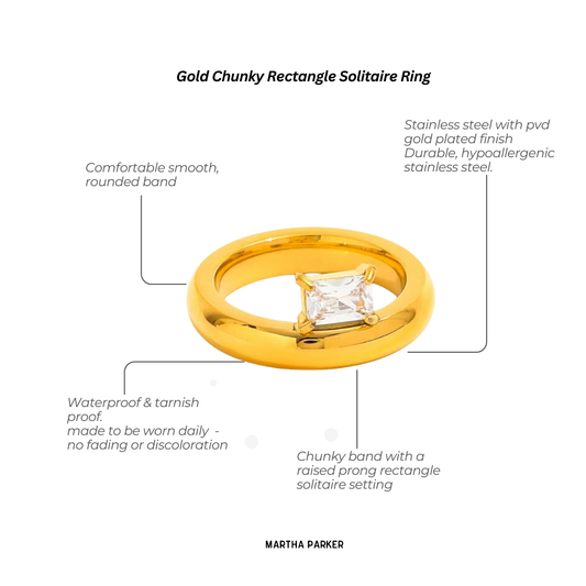 gold waterproof stainless steel with a rectangle stone showing all features