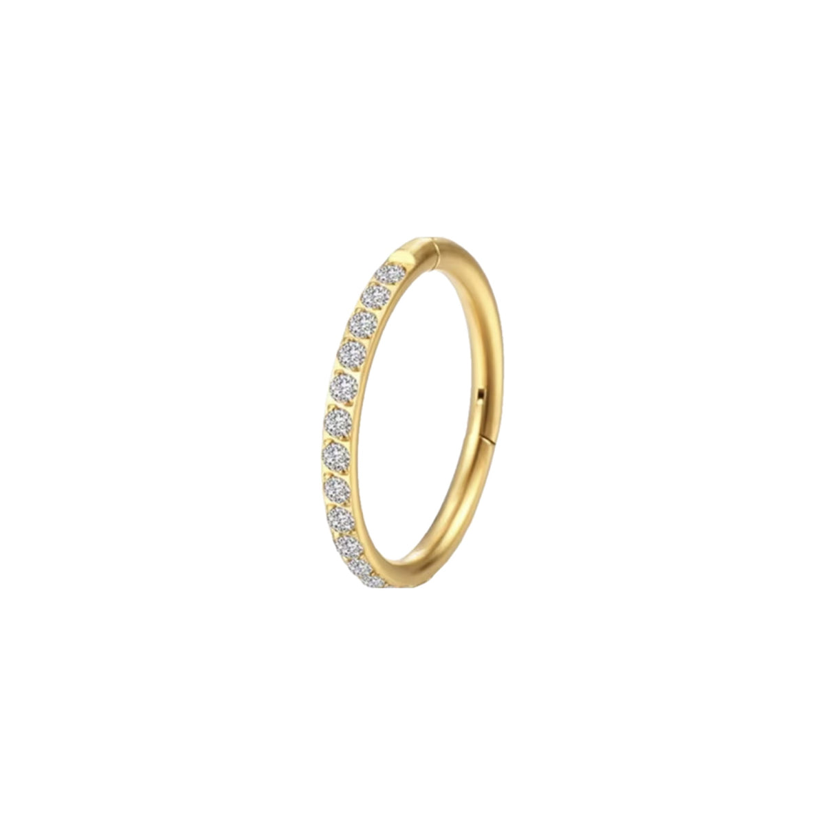 up close photo of gold titanium clicker hoop earring