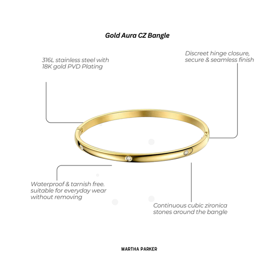 close up showing stainless steel cubic zirconia bangles features