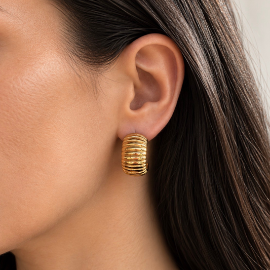 Ribbed Statement Gold Hoops