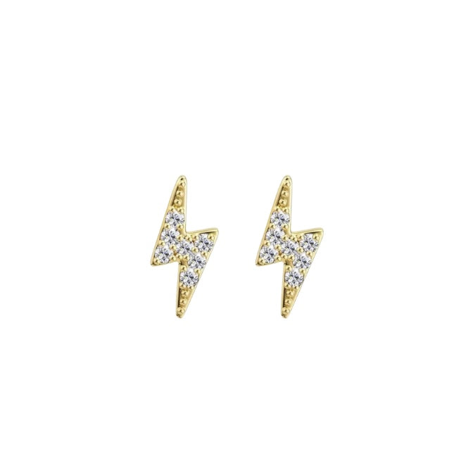 Gold Lightning Bolt CZ Flat Back Stud Earrings