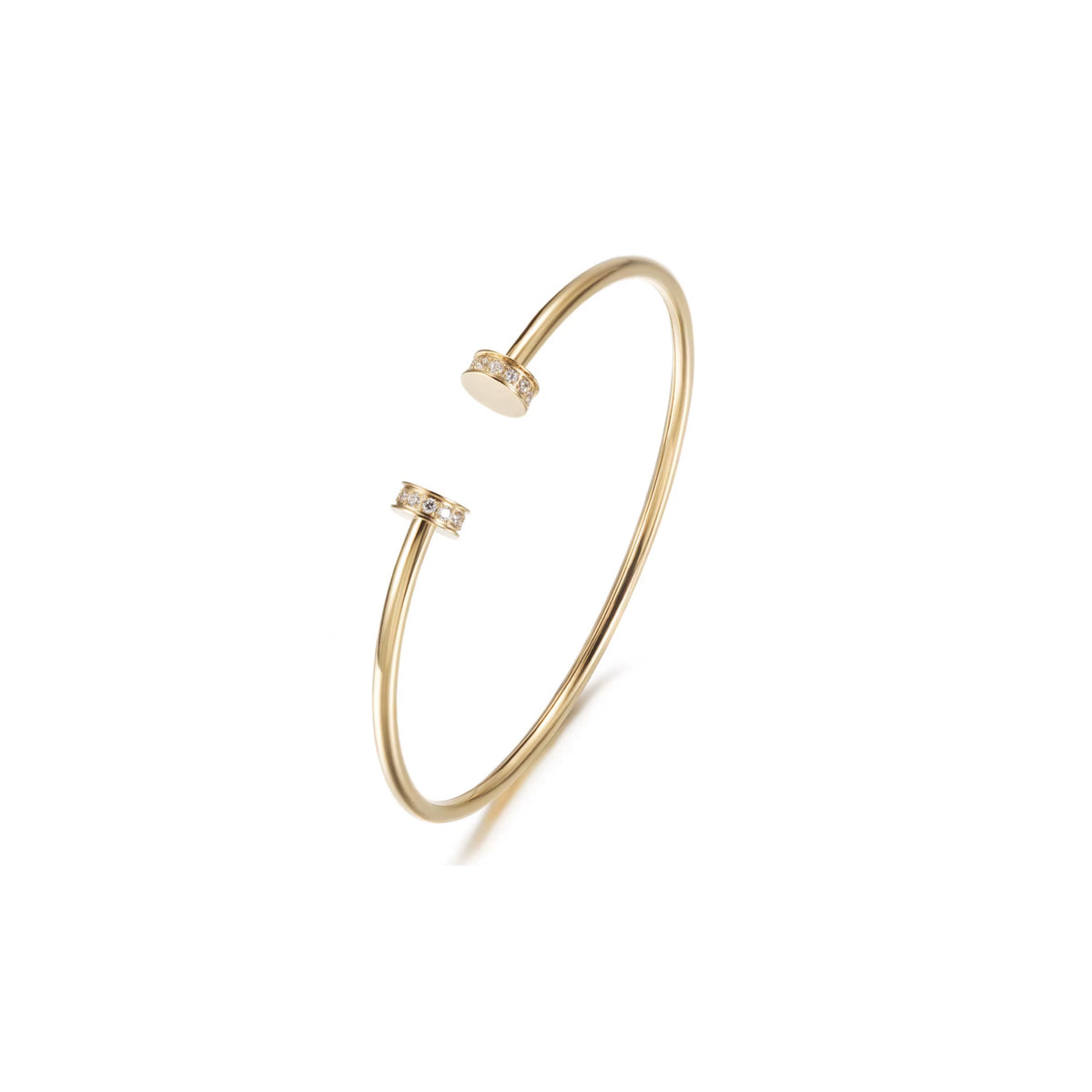 Gold bracelet with small diamonds on a white background