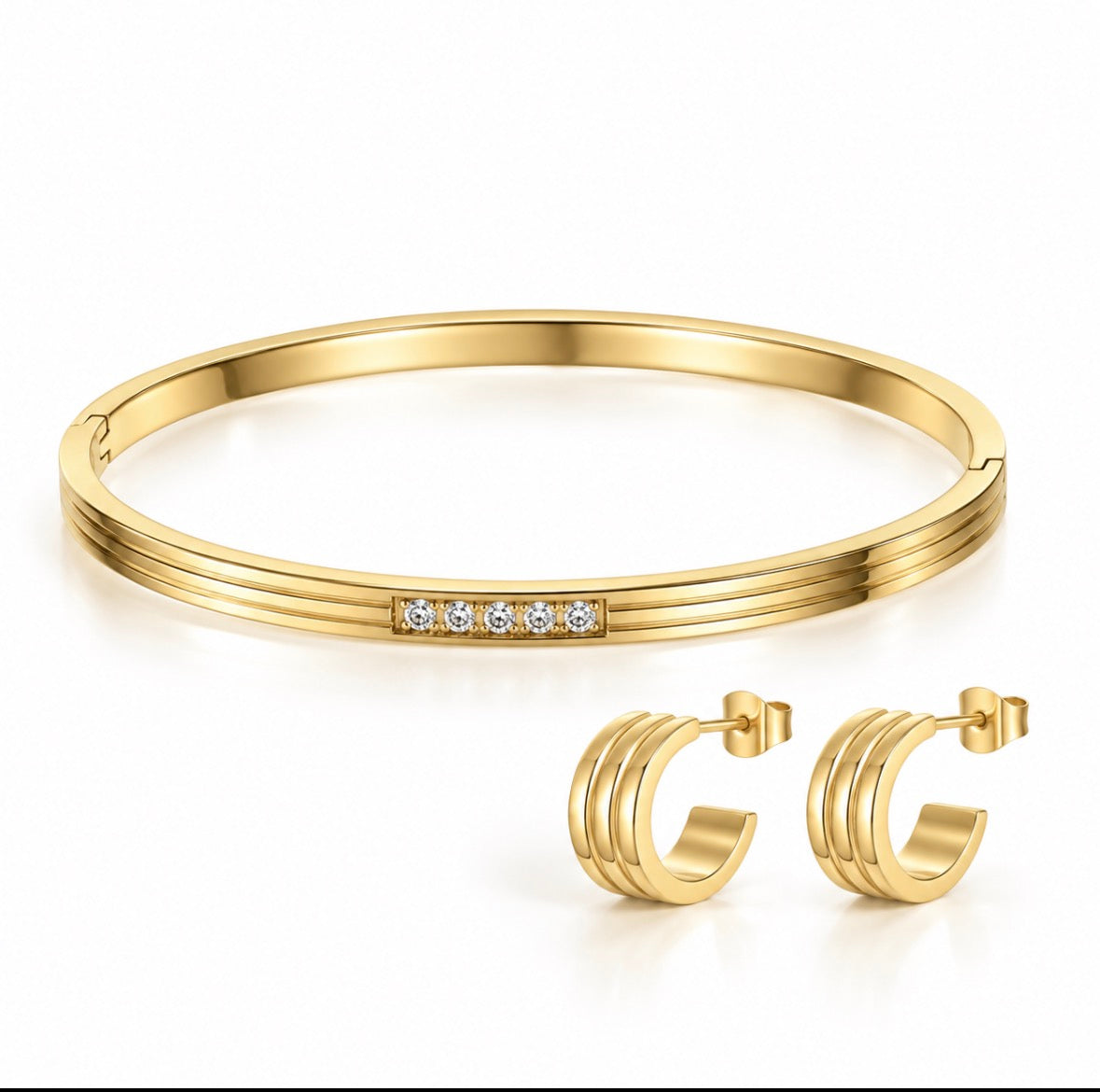 Solane Bangle & Mini Triple C-Hoop Gold Set