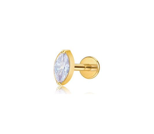 Gold Titanium Cubic Zirconia Marquise Labret Stud