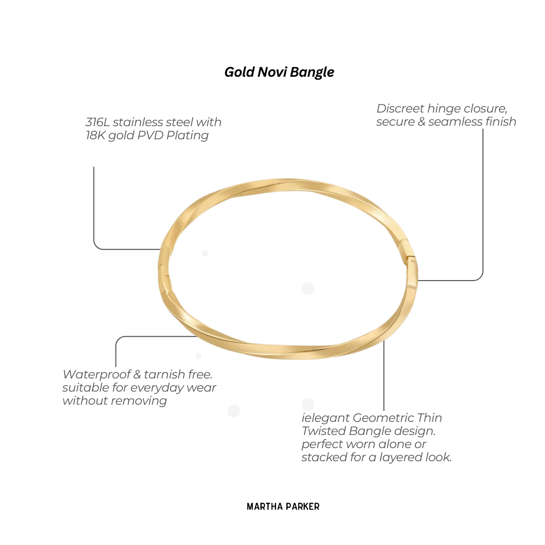 close up showing Novi bangle listed features