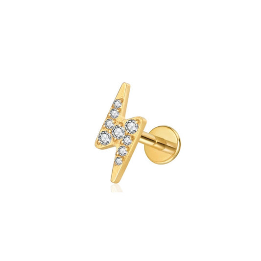 Gold earring with clear gemstones on a white background