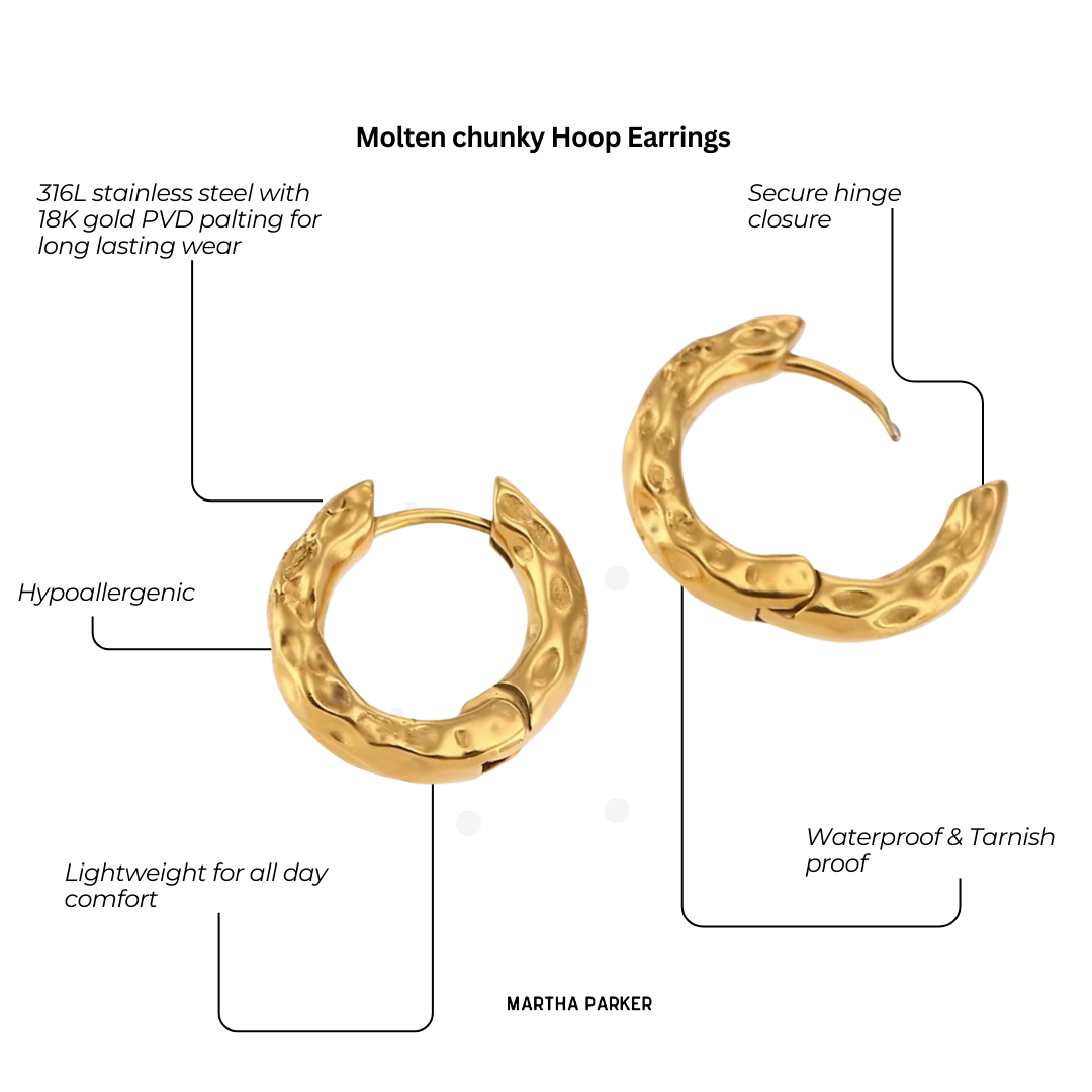 Molten chunky Hoops - Waterproof 18K Gold Hoop Earrings