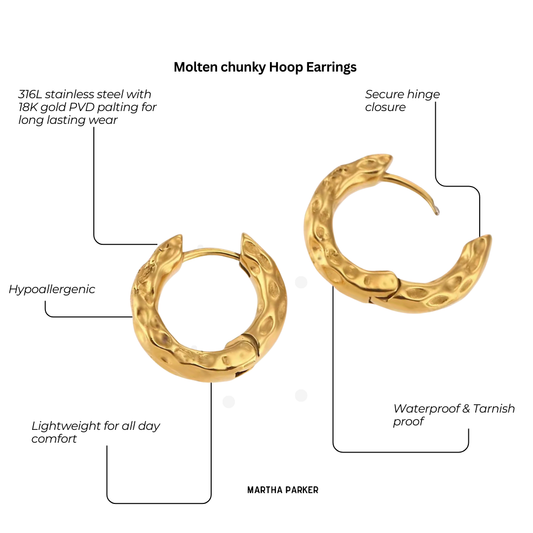 Molten chunky Hoops - Waterproof 18K Gold Hoop Earrings