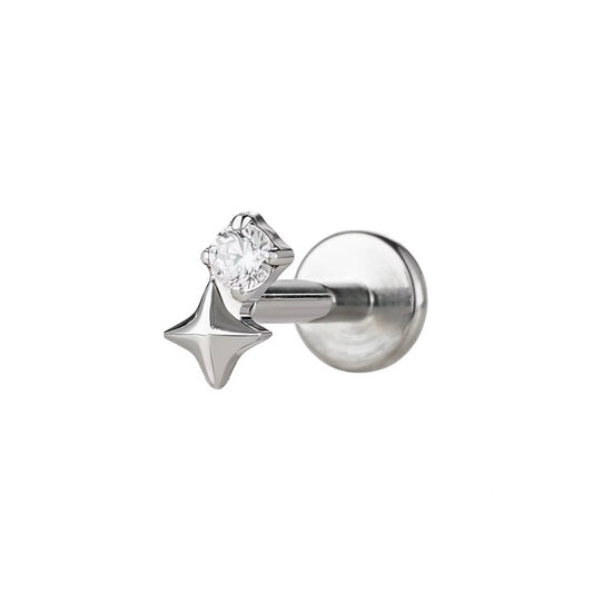 Silver Titanium Cubic Zirconia & Star Labret stud