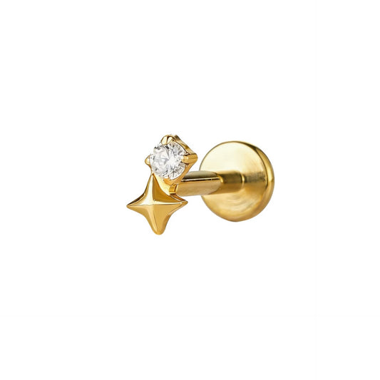 Gold Titanium Cubic Zirconia & Star Labret stud