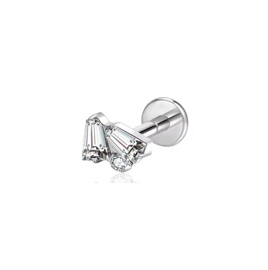 Silver Titanium Cubic Zirconia Fan Labret Stud