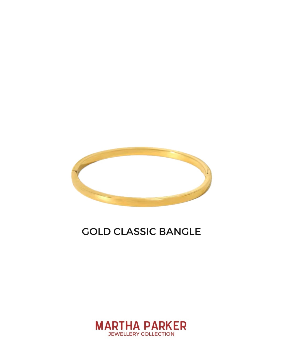 Classic gold bangle, 4mm width, crafted from durable stainless steel with PVD gold plating. Tarnish-proof for lasting shine.