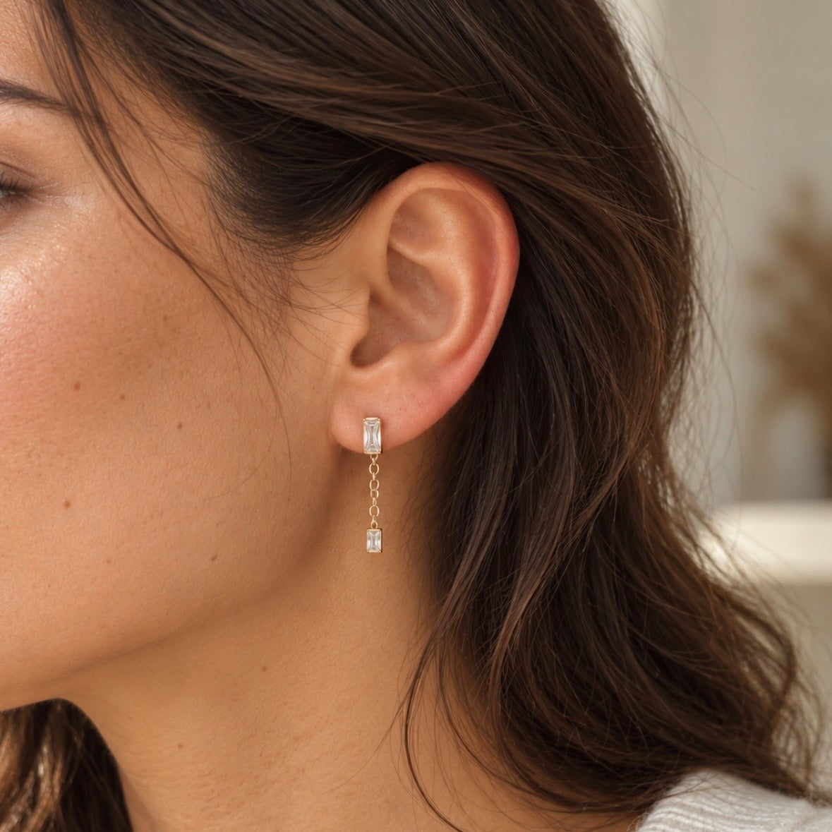 The Nolita Baguette Chain Stud Earrings
