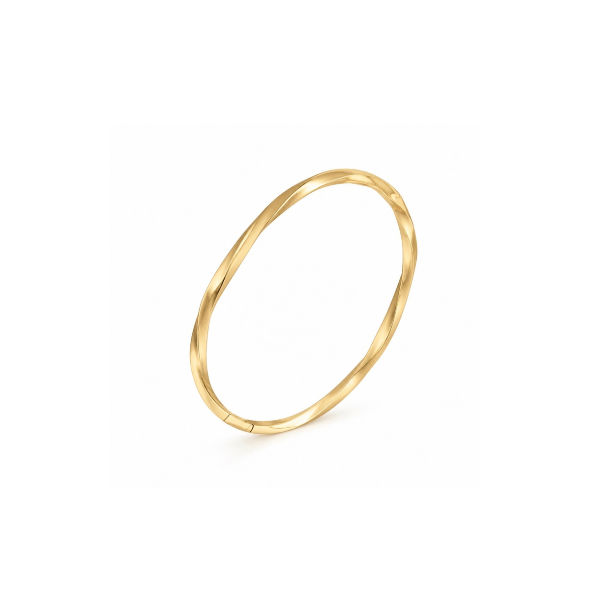 A thin, twisted gold bangle bracelet shown on a plain white background.