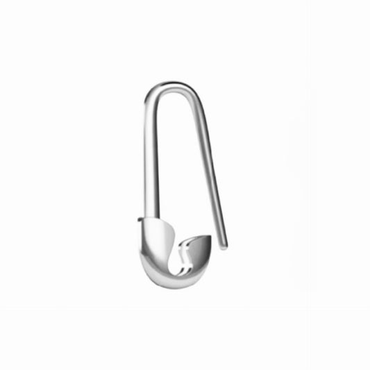 Silver safety pin on a white background