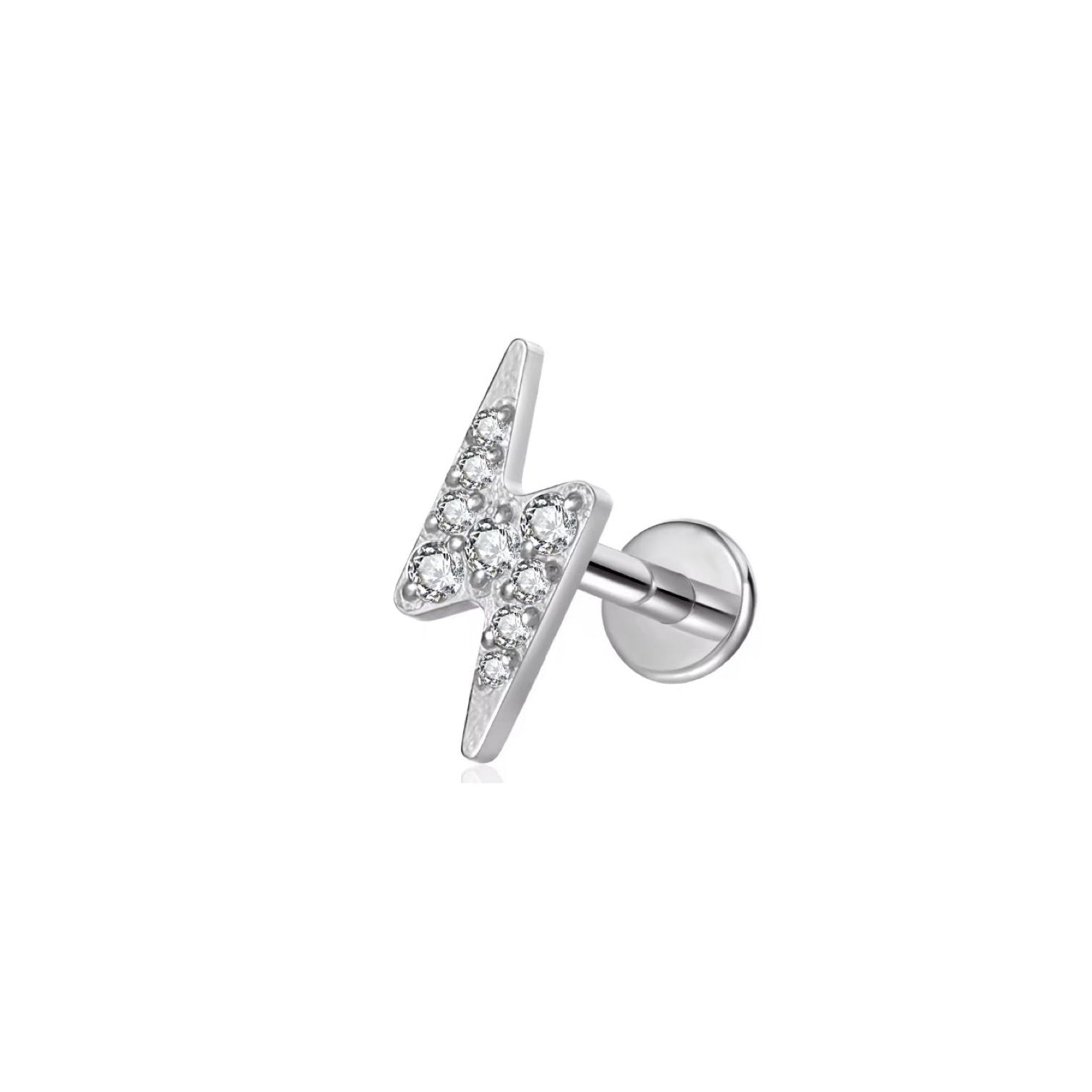 Silver lightning bolt earring on a white background