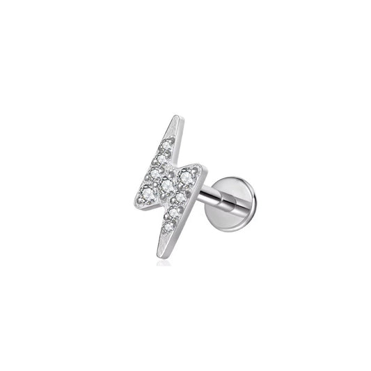 Silver lightning bolt earring on a white background