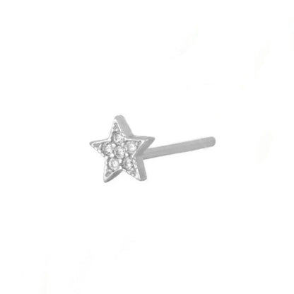A single silver star-shaped stud earring with a butterfly back, displayed against a white background.