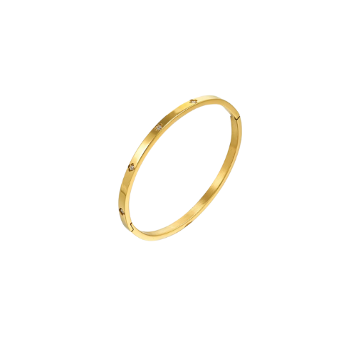 close up gold clover stainless steel bangle 
