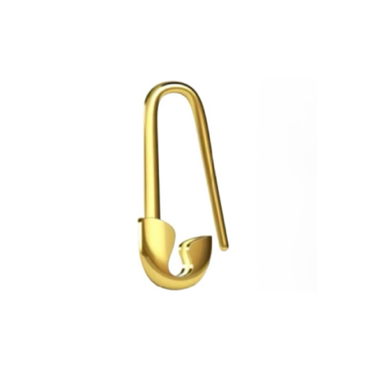 Gold safety pin on a white background