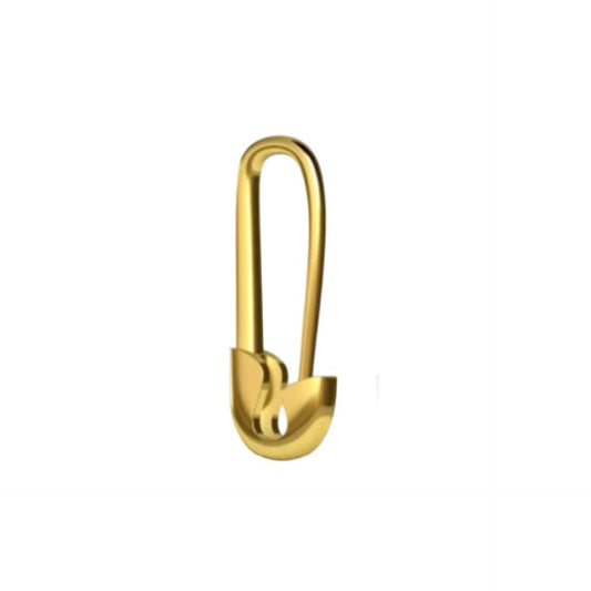 Gold safety pin on a white background