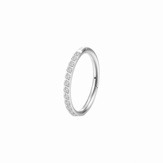 Silver Titanium Cubic Zirconia Clicker Hoop